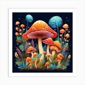 Mushrooms In The Forest 21 Art Print