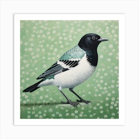 Ohara Koson Inspired Bird Painting Cowbird 1 Square Art Print