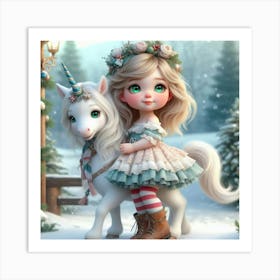 Little Girl With Unicorn 1 Art Print