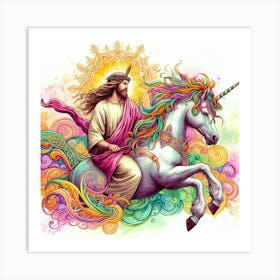 Jesus On A Unicorn Art Print