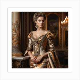 Beautiful Woman In A Golden Gown 4 Art Print