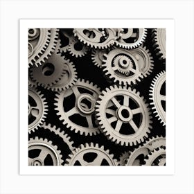 Gears On A Black Background 30 Art Print