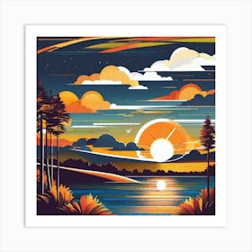 Sunset Over The Lake 18 Art Print