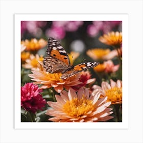 Butterfly And Flowers 2 Art Print