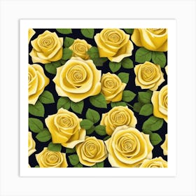 Yellow Roses Seamless Pattern 1 Art Print