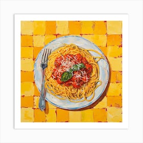 Spaghetti & Tomato Sauce Yellow Checkerboard 1 Art Print