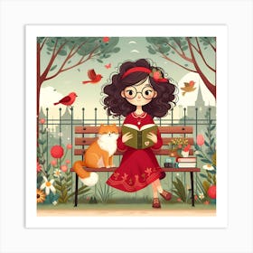 Girl Reading A Book In The Park Art Print