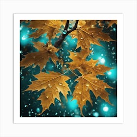 A Colorful Painting With A Brown Maple, In The Style Of Luminous Spheres, Dark Yellow And Turquoise, Art Print