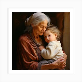 An Elderly Woman With Alabaster Skin Bent Slightly Forward In A Posture Of Tender Care And Love Cr 320845330 Art Print