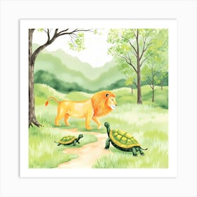 Lion And Turtles In The Forest 2 Art Print