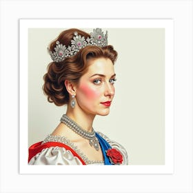 Graceful Watercolor Of Queen Elizabeth I, Capturing Her Majestic Presence 1 Art Print