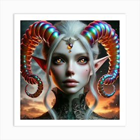 Elven Girl With Horns Art Print