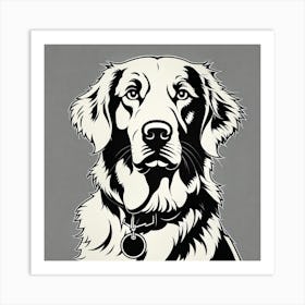 Golden Retriever Canvas Print, Black and white illustration, Dog drawing, Dog art, Animal illustration, Pet portrait, Realistic dog art Art Print