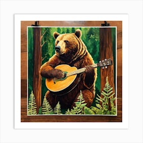 Brown Bear Playing Guitar 1 Art Print
