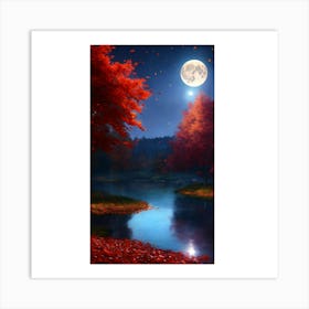 Red Leaves On The River Art Print