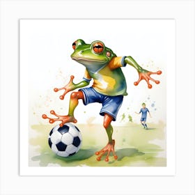 Frog Kicking Soccer Ball Art Print