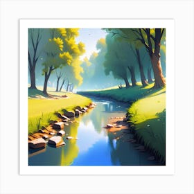 Stream In The Forest Art Print