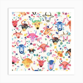 Cute Ox Farm Animals Square Art Print