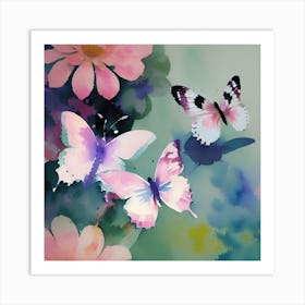 Butterflies And Flowers 4 Art Print