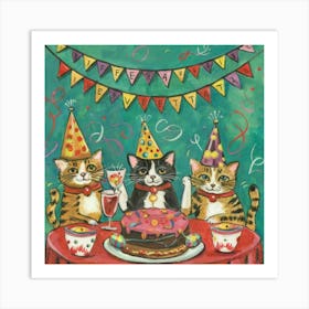 Feline Fiesta Print Art A Whimsical Scene Of Cats Throwing A Playful Party With Confetti, Hats, And Joyous Expressions, Capturing The Lively Spirit Of Feline Celebrations Art Print