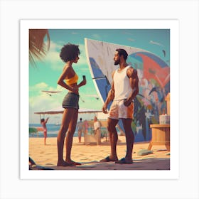 Man And Woman On The Beach Art Print