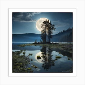 Full Moon Reflected In A Lake 1 Art Print