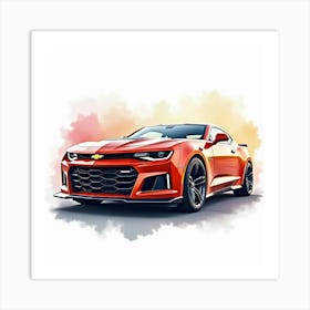 Chevrolet Camaro Zl1, Colorful Watercolor Background, No Signature Or Logo 1 Art Print