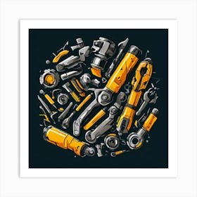 Logo Vector Tools Wrench Hammer Screwdriver Saw Pliers Drill Gear Nuts Bolts Spanner Ch (4) Art Print