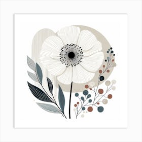 Scandinavian style, Large white poppy flower 3 Art Print