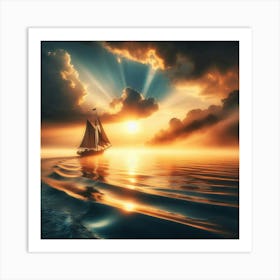 Sailboat At Sunset 6 Art Print