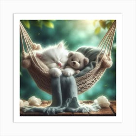 Teddy Bear Sleeping In Hammock Art Print