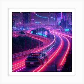 Neon City At Night Art Print