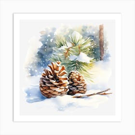 Pine Cones In The Snow 3 Art Print