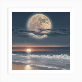 Full Moon Over The Ocean Art Print