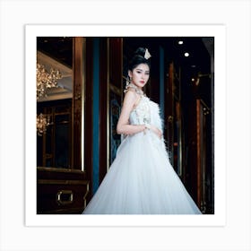 Asian Elegance Personified As A Lady Poised In High End Attire High Fashion Venue Ambient Lighting (4) Art Print