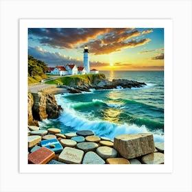 Lighthouse At Sunset 1 Art Print