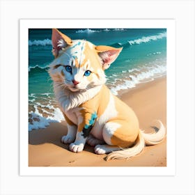 Kitten On The Beach Art Print