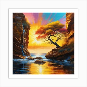 Sunset By The Falls Art Print