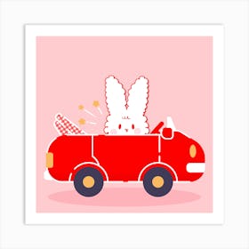 Cute Bunny In Car Art Print