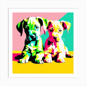 'Great Dane Pups', This Contemporary art brings POP Art and Flat Vector Art Together, Colorful Art, Animal Art, Home Decor, Kids Room Decor, Puppy Bank - 54th Art Print