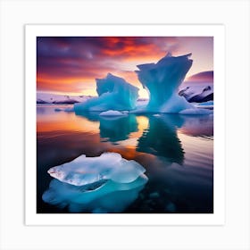 Icebergs At Sunset 21 Art Print