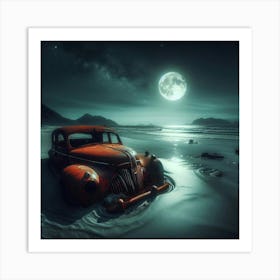 Abandoned Car On The Beach 1 Art Print