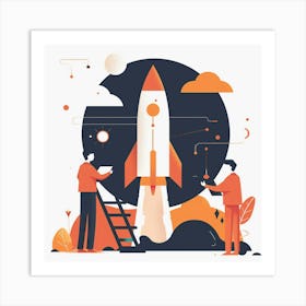 Illustration Of A Rocket Launch 2 Art Print