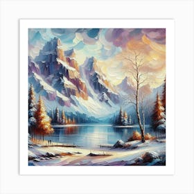 Montain lac oil painting abstract painting art 11 Art Print