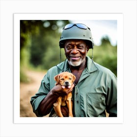 Soldier Holds A Puppy Art Print