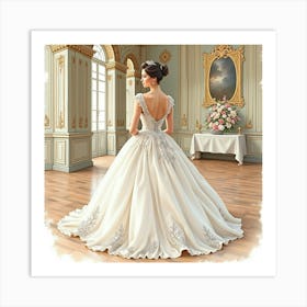 French Beauty In An Elegant Ballroom, Watercolor With Classic And Graceful Details 1 Art Print