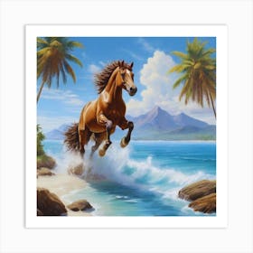 Brown Horse On The Beach Art Print