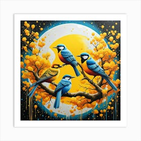 Bluebirds At The Moon Art Print