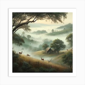 Deer In The Mist Art Print