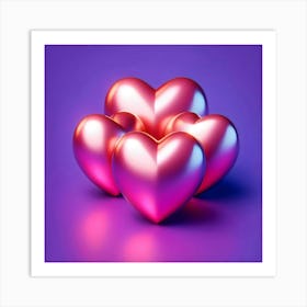 Pink Hearts On A Purple Background Art Print